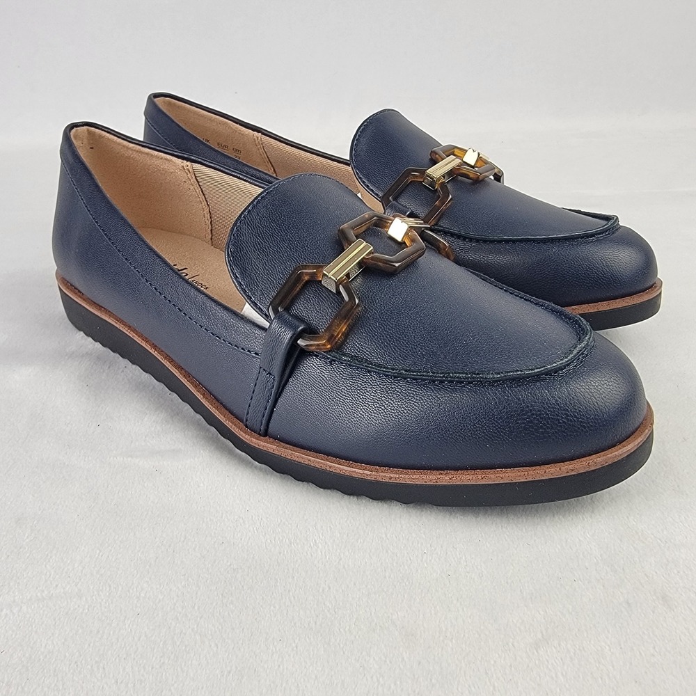 LifeStride Lara Womens Navy Blue Chain Link Loafers Soft System Shoes Size 6 M